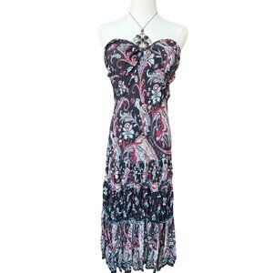 Vintage Y2K Co-Me Como Babydoll Halter Midi Dress Size L Fairy Grunge Ruffle